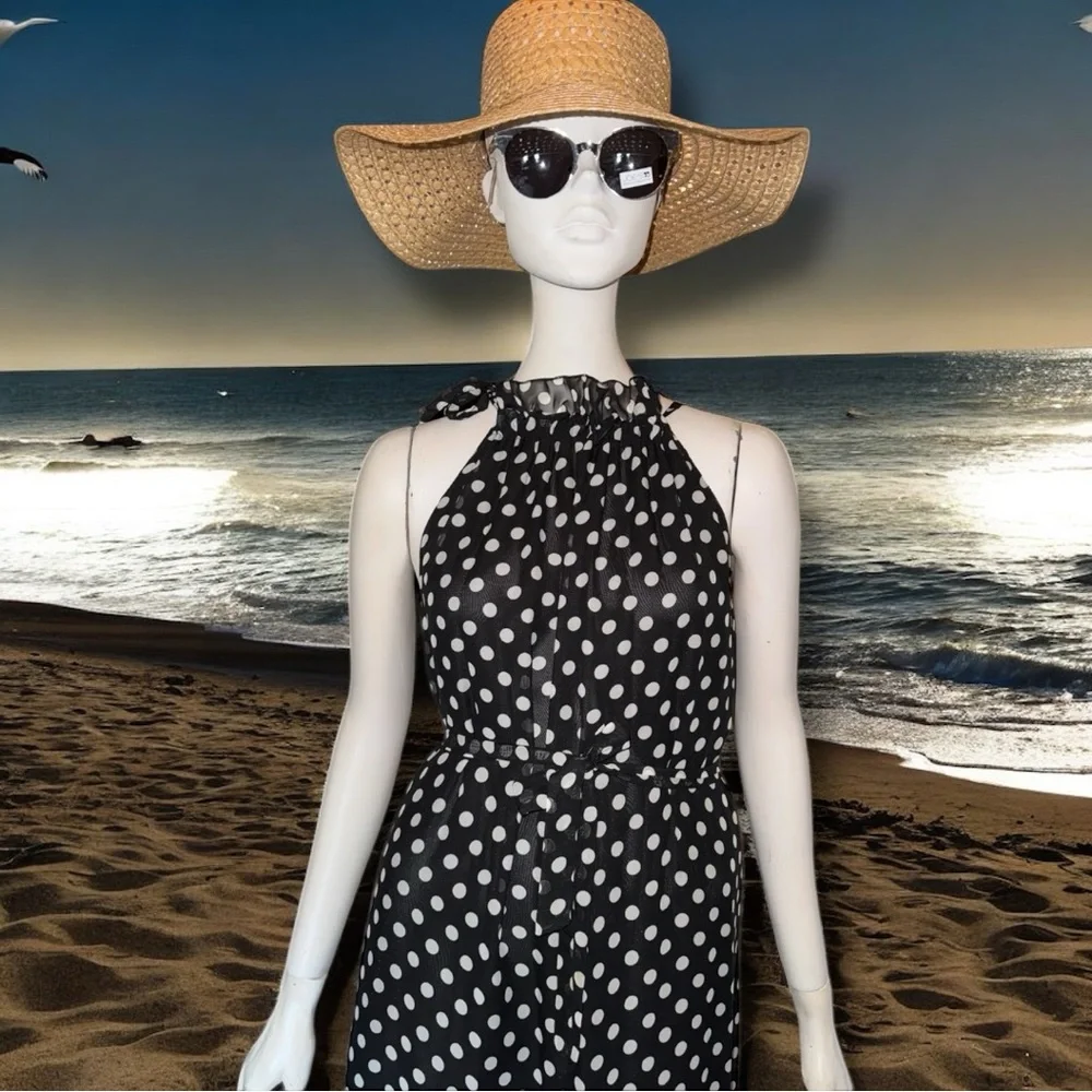 Cheng Xin NWT Dress Black White Polka Dot Halter Neck Maxi Resortwear Size XXL - Picture 5 of 16